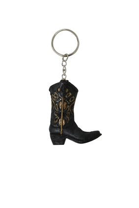 Pure Western Boot  Black Flower Keychain