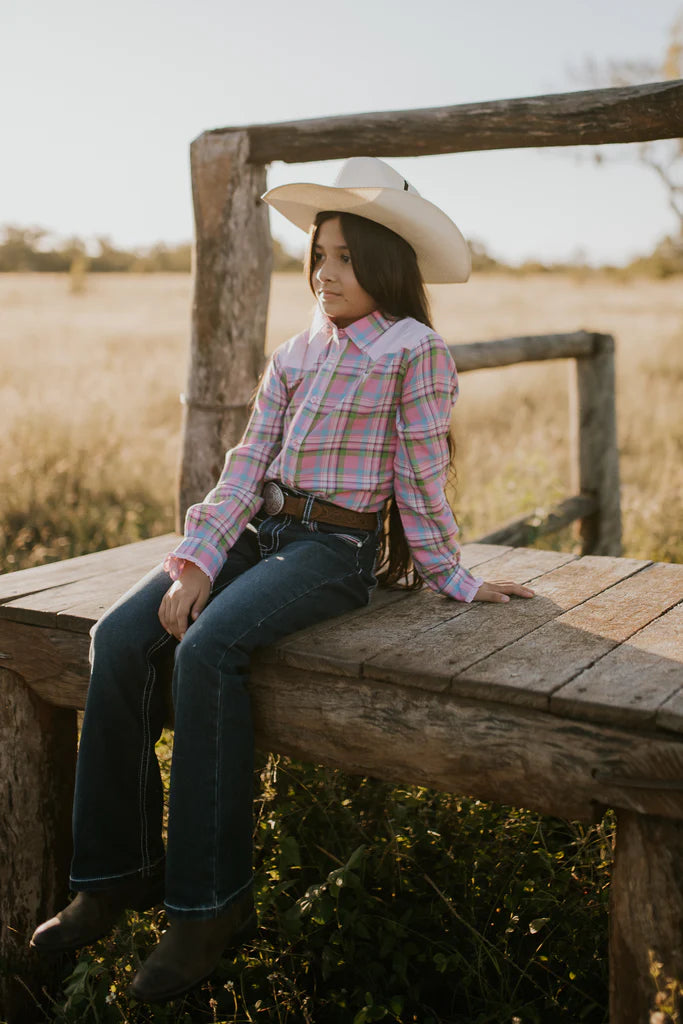 Little Windmill Clothing Co. "Willow" Pink Checked Yoke Western Long Sleeve Shirt