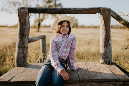 Little Windmill Clothing Co. "Willow" Pink Checked Yoke Western Long Sleeve Shirt