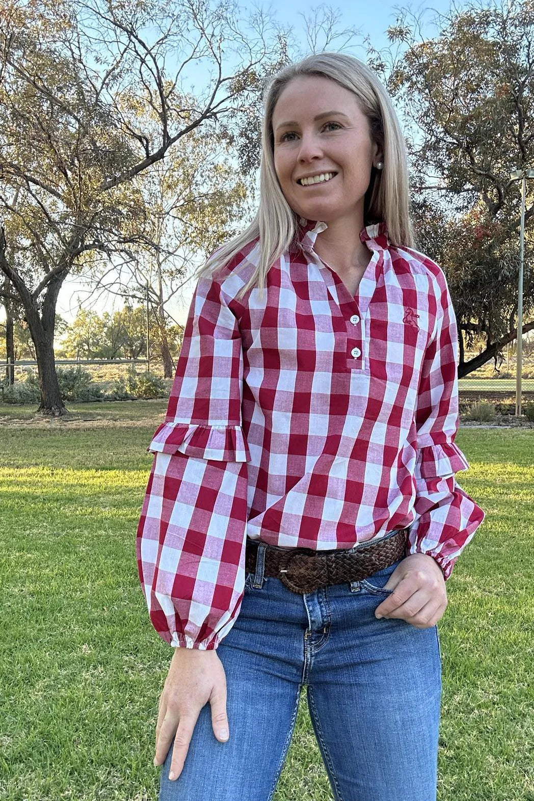 Black Colt Clothing Nikki Shirt - Red Wine Gingham