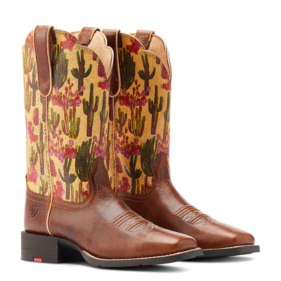 ARIAT WMNS ROUND UP WIDE SQUARE TOE LIONESS/WASHED CACTI