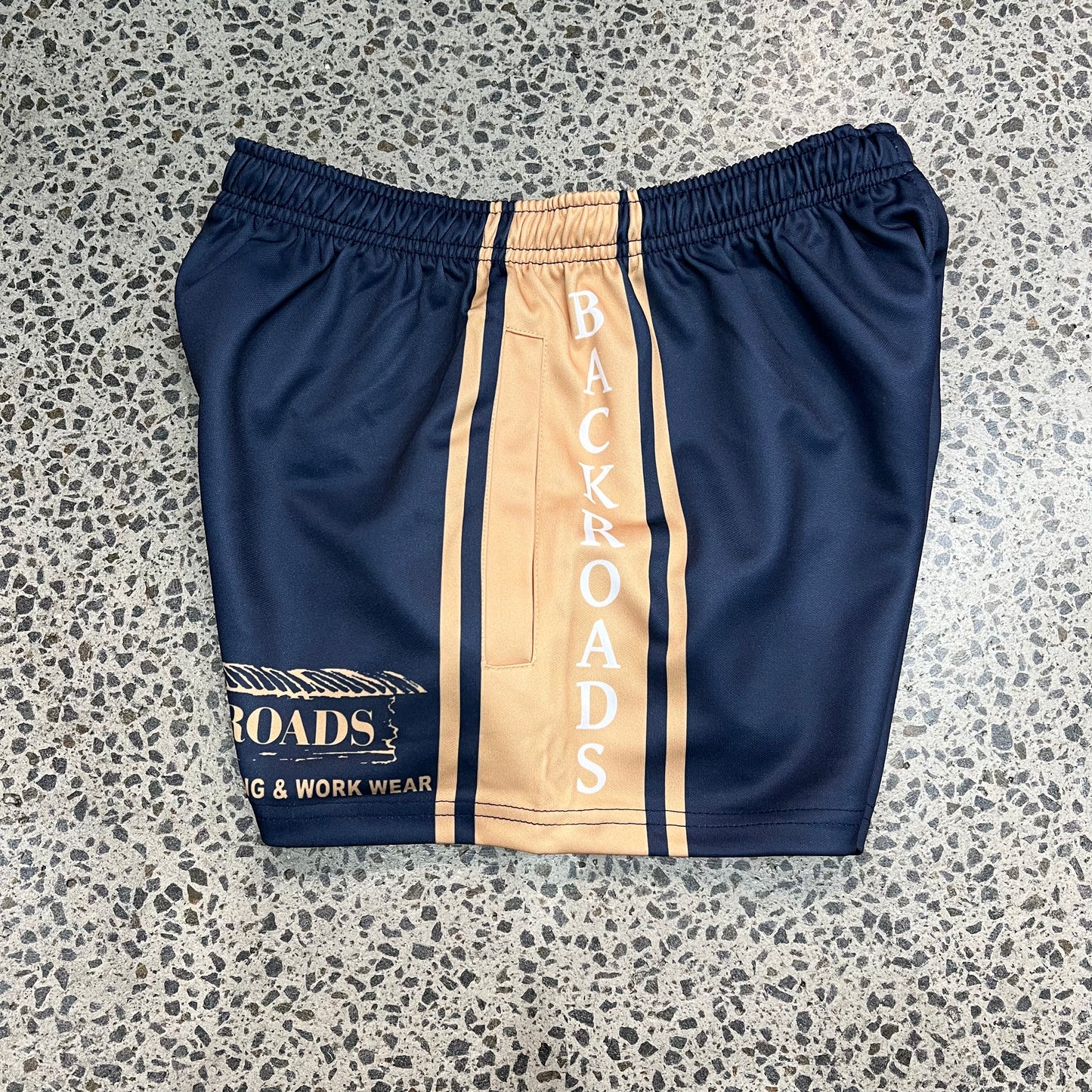 Backroads Footy Shorts - Navy & Tan