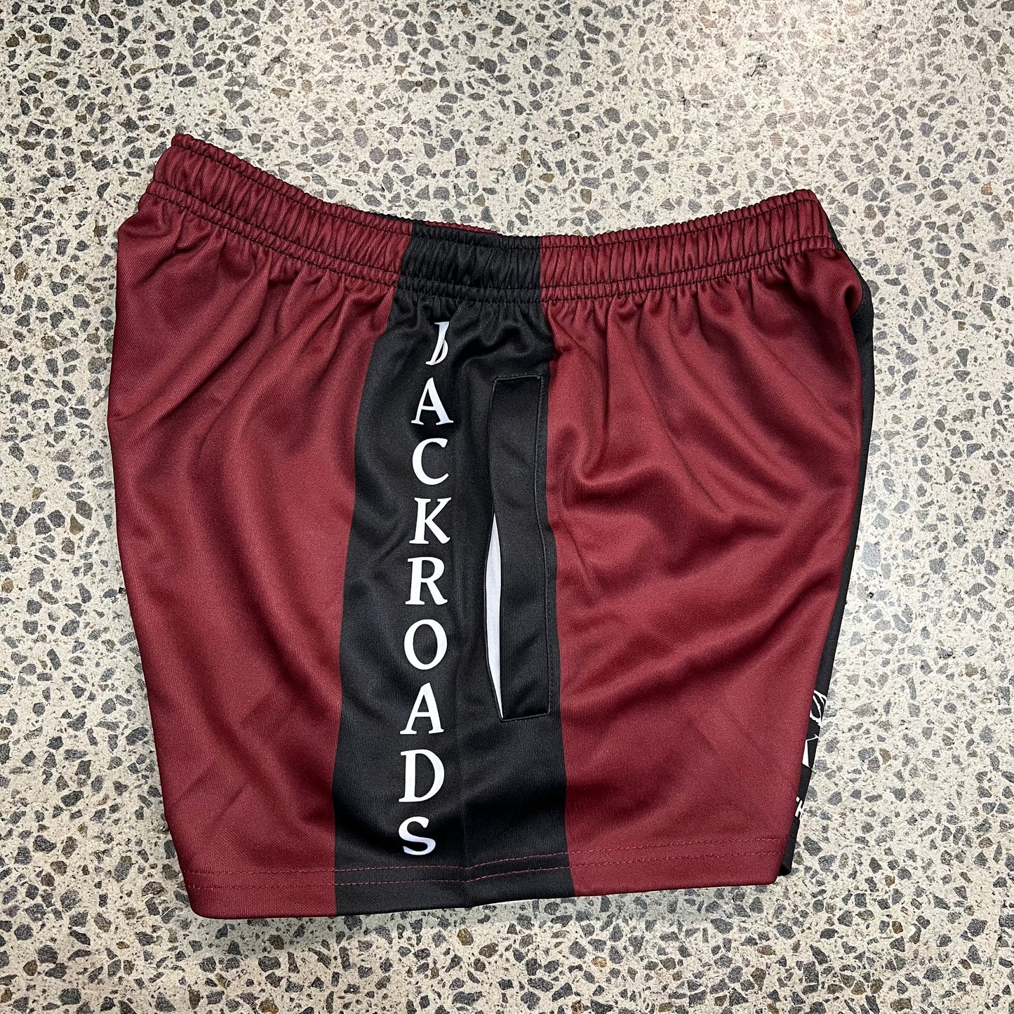 Backroads Footy Shorts - Black & Maroon