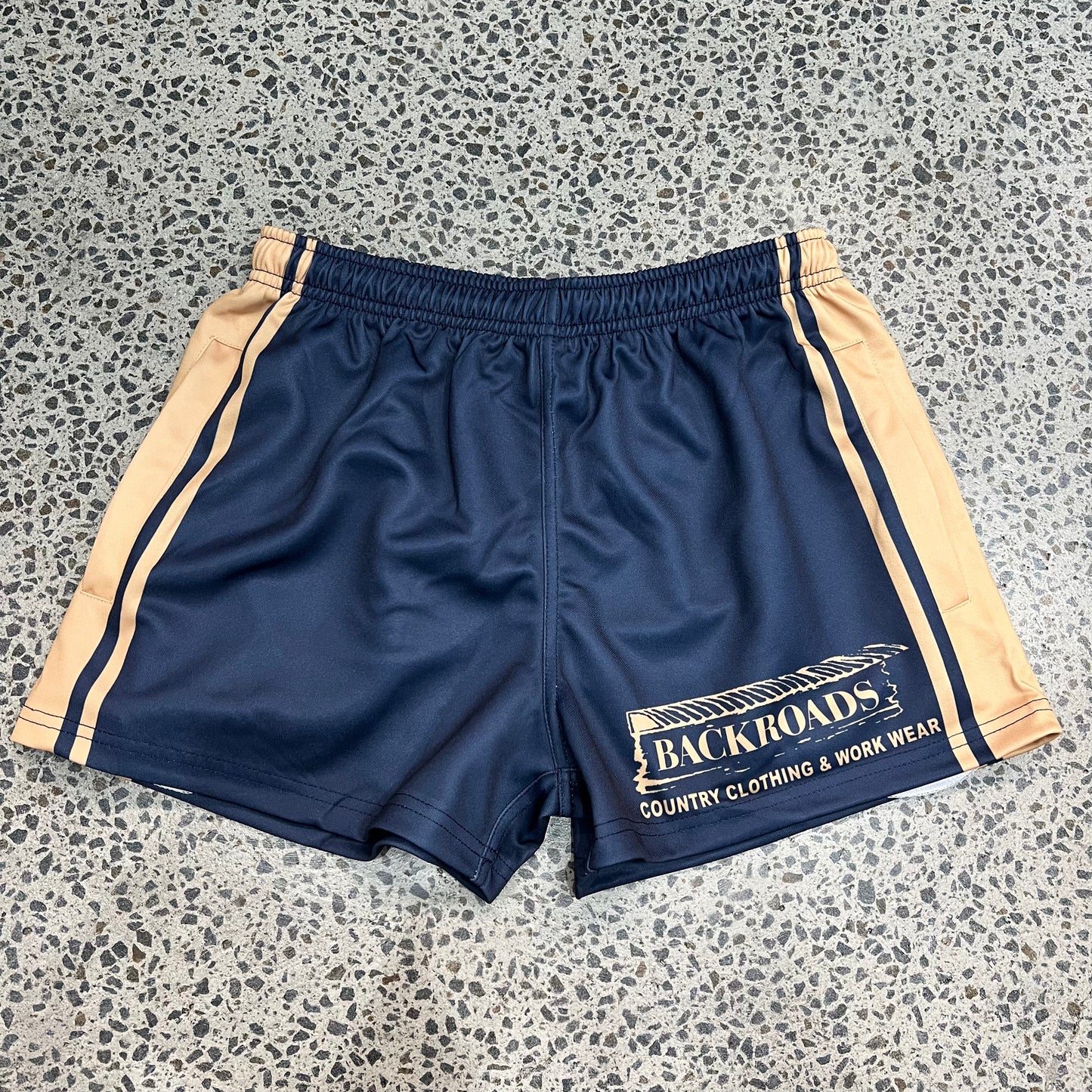 Backroads Footy Shorts - Navy & Tan