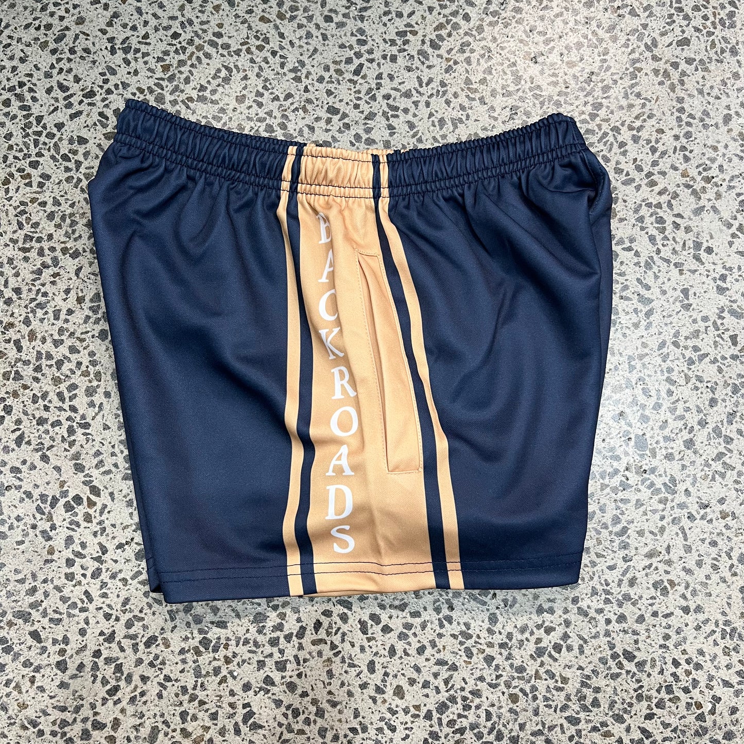 Backroads Footy Shorts - Navy & Tan