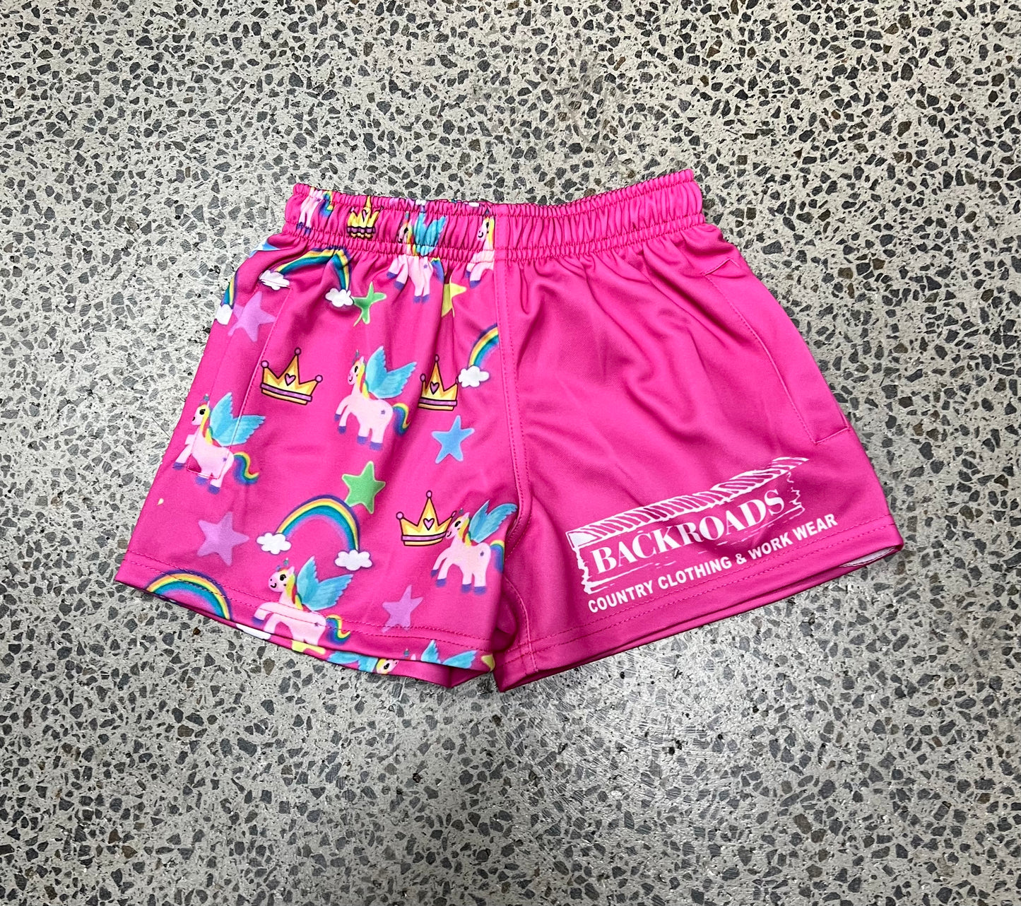 Backroads Kids Footy Shorts Unicorn/Pink