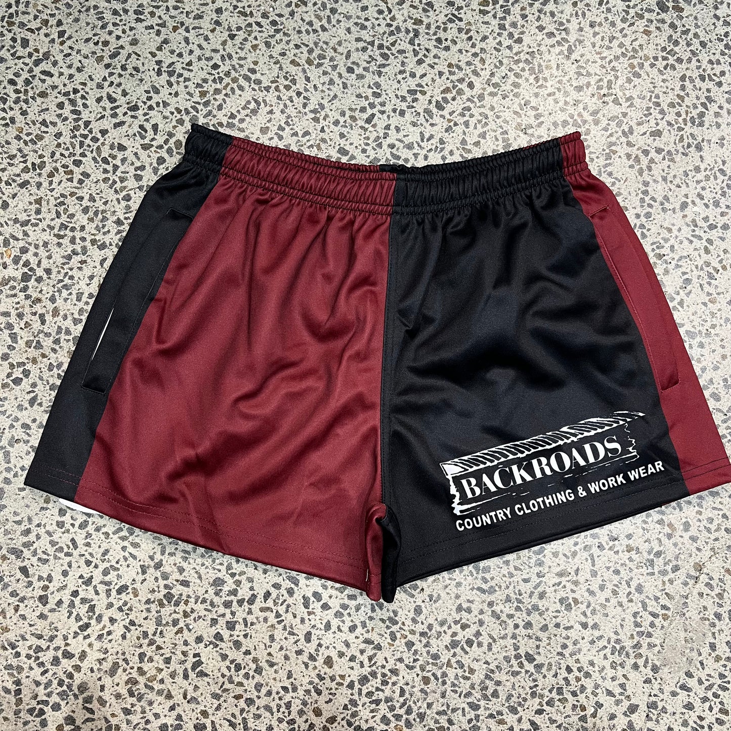 Backroads Footy Shorts - Black & Maroon