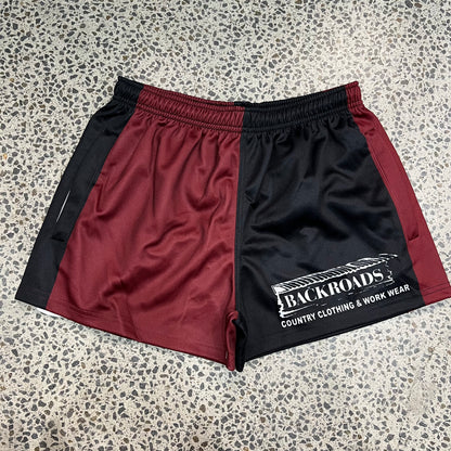 Backroads Footy Shorts - Black & Maroon