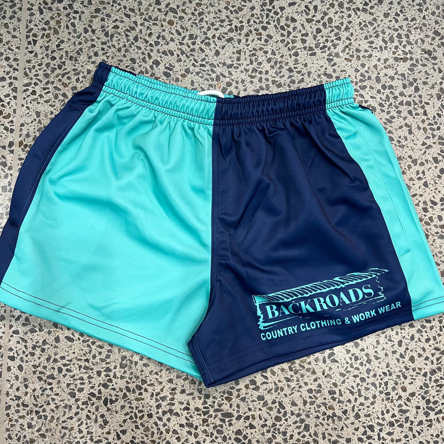 Backroads Footy Shorts - Navy Aqua