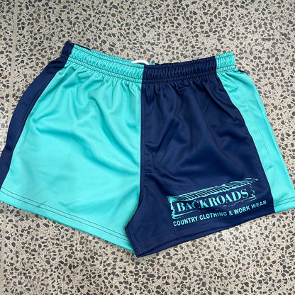 Backroads Footy Shorts - Navy Aqua