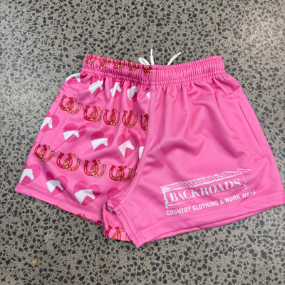 Backroads Kids Footy Shorts Pink Heart Horse