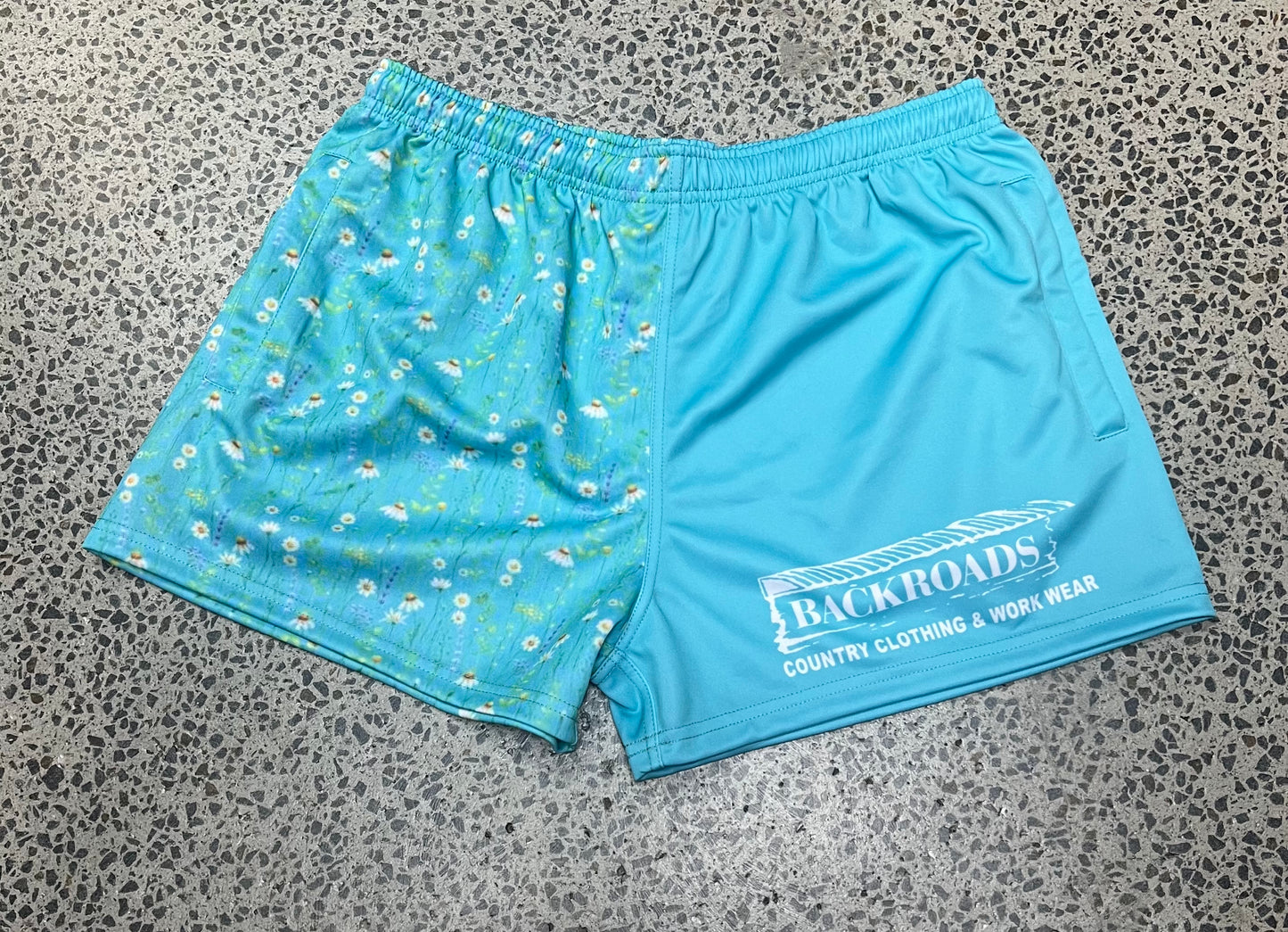 Backroads Footy Shorts Aqua/Daisy