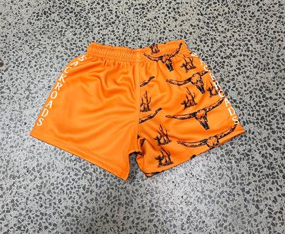 Backroads  Kids Footy Shorts Orange Bullhorns