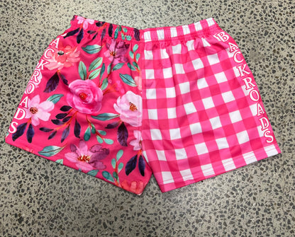 Backroads Footy Shorts Pink Gingham/Flowers