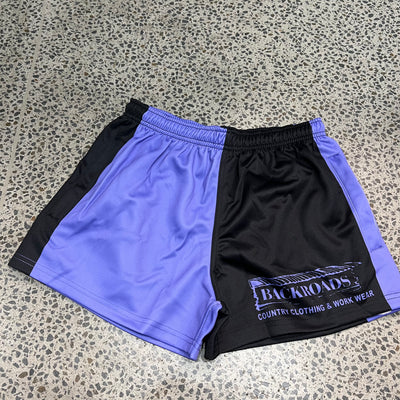 Backroads Footy Shorts- Purple Black