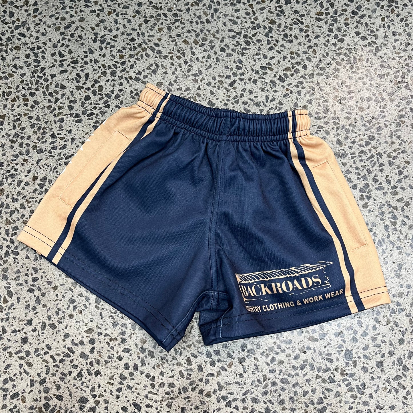 Backroads Kids Footy Shorts - Navy Tan