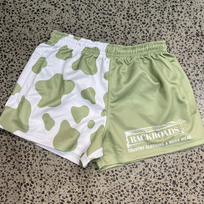 Backroads Footy Shorts - Green Cow