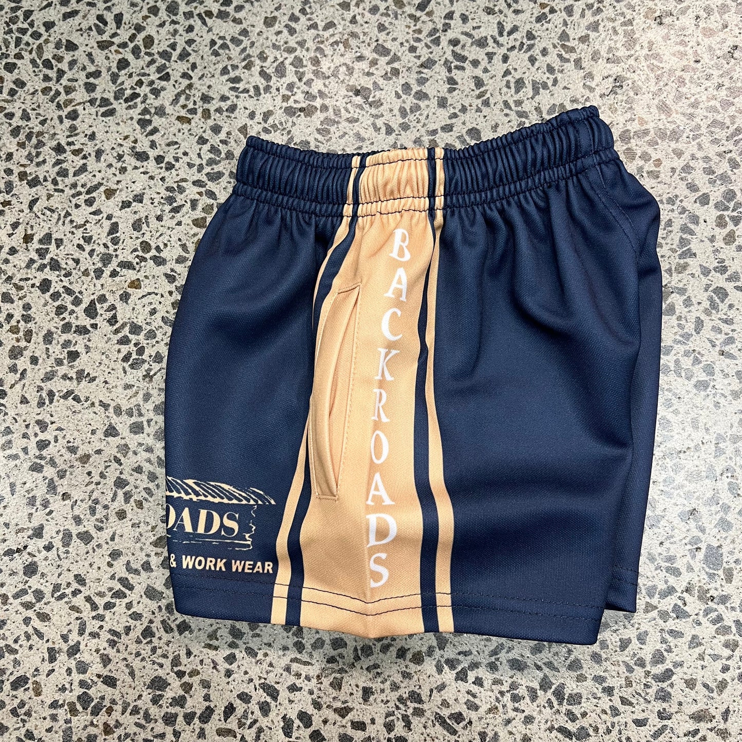 Backroads Kids Footy Shorts - Navy Tan