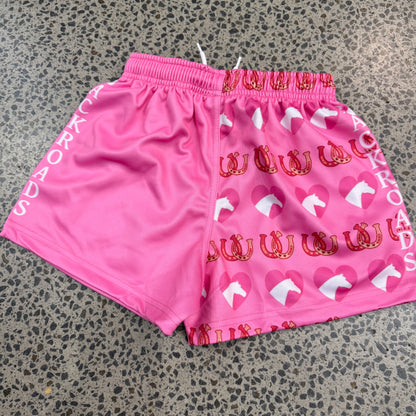 Backroads Kids Footy Shorts Pink Heart Horse