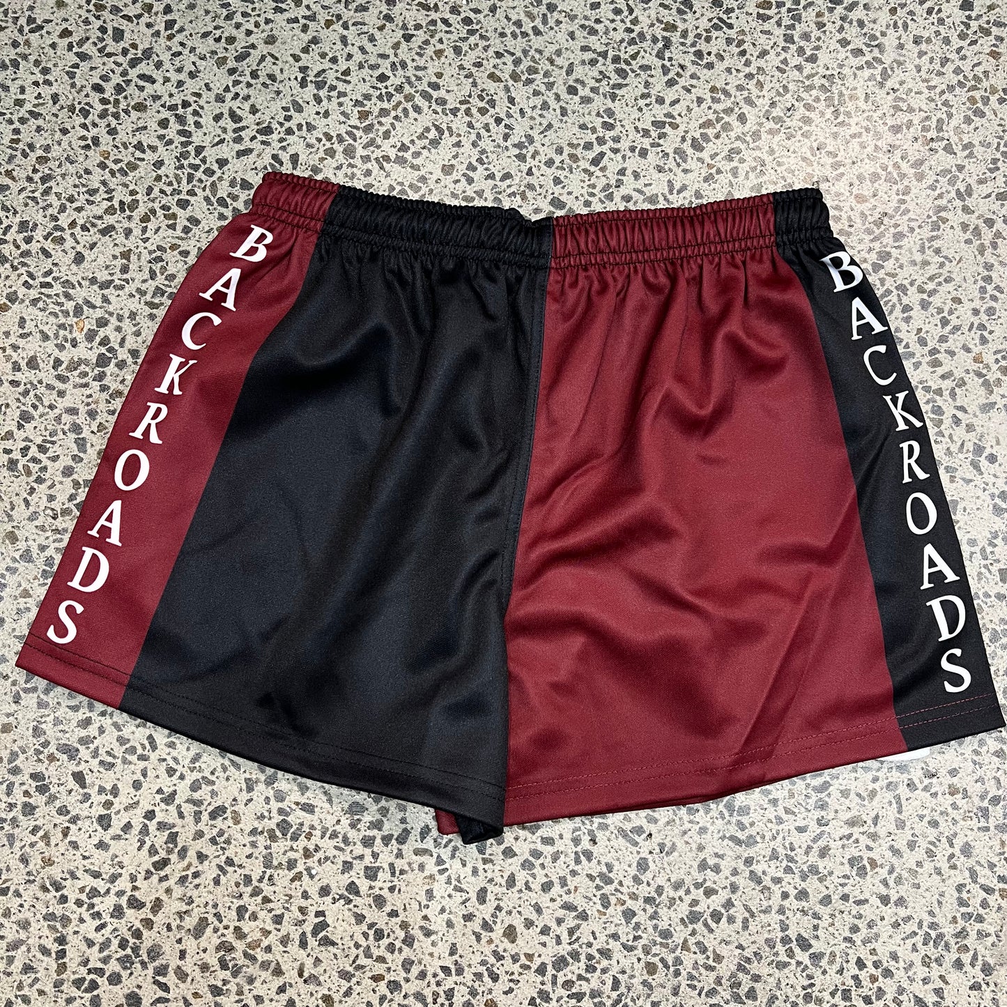 Backroads Footy Shorts - Black & Maroon