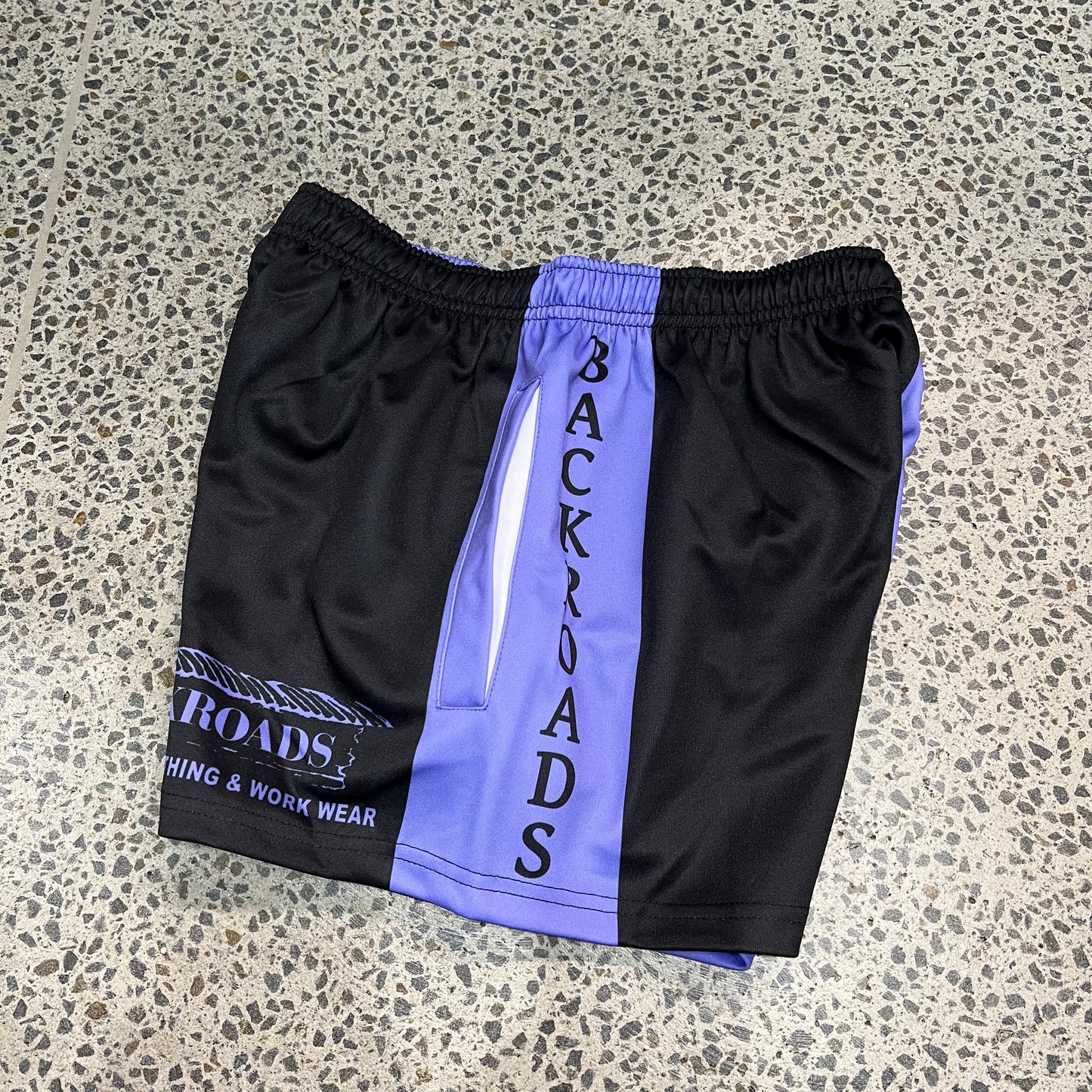 Backroads Footy Shorts- Purple Black