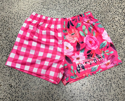 Backroads Footy Shorts Pink Gingham/Flowers