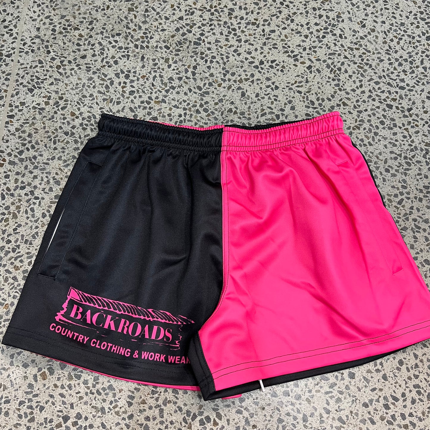 Backroads Footy Shorts - Black & Hot Pink