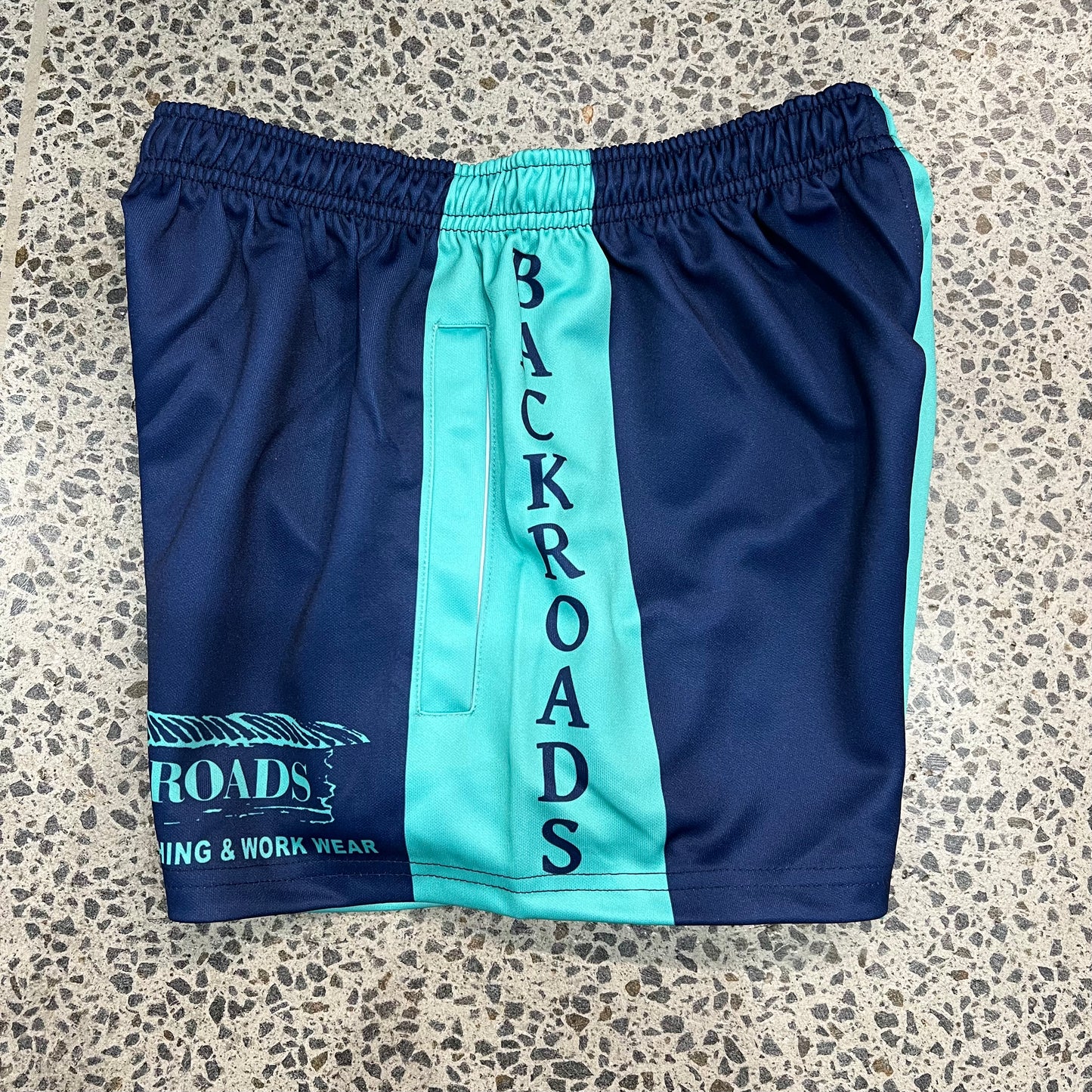 Backroads Footy Shorts - Navy Aqua