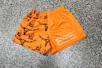 Backroads  Kids Footy Shorts Orange Bullhorns