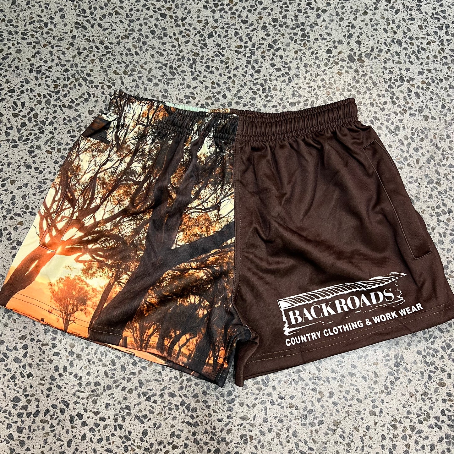 Backroads Footy Shorts - Brown Iconic