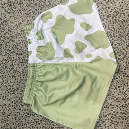 Backroads Footy Shorts - Green Cow