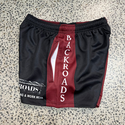 Backroads Footy Shorts - Black & Maroon