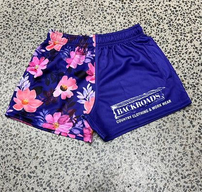 Backroads Kids Footy Shorts Purple/Flowers