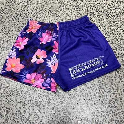 Backroads Kids Footy Shorts Purple/Flowers