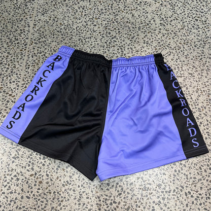 Backroads Footy Shorts- Purple Black