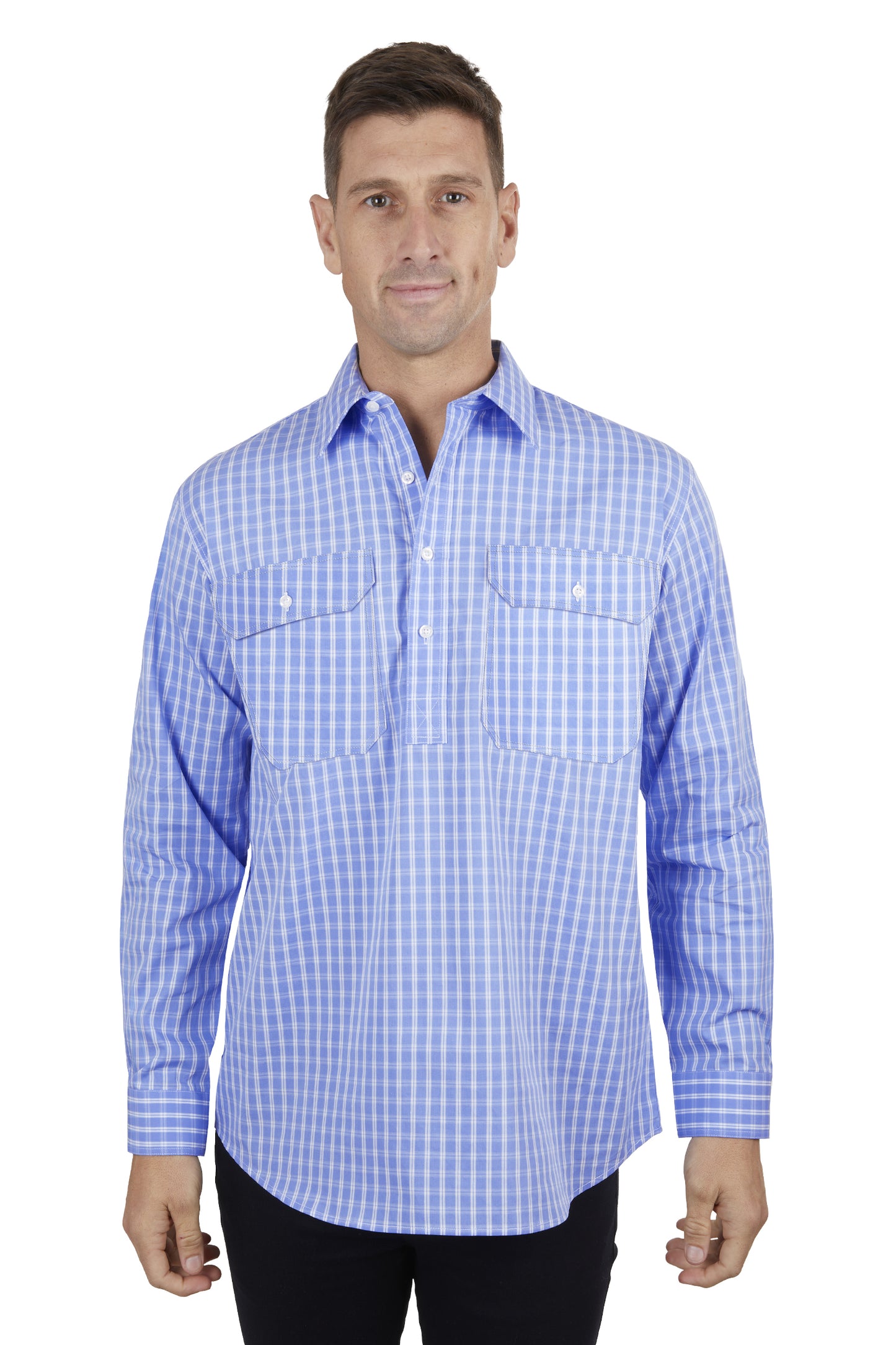 Hard Slog Mens Ron 1/2 Button Long Sleeve Shirt