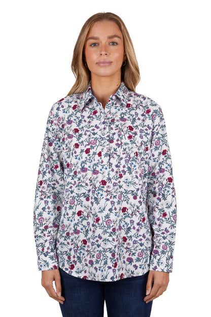 Hard Slog Womens Clara 1/2 Button Long Sleeve Shirt