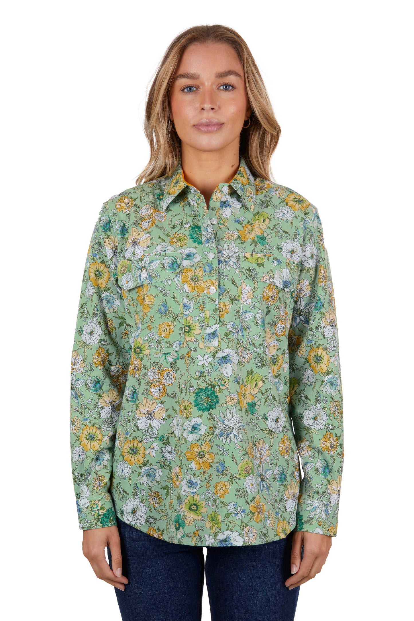 Hard Slog Womens Tui 1/2 Button Long Sleeve Shirt