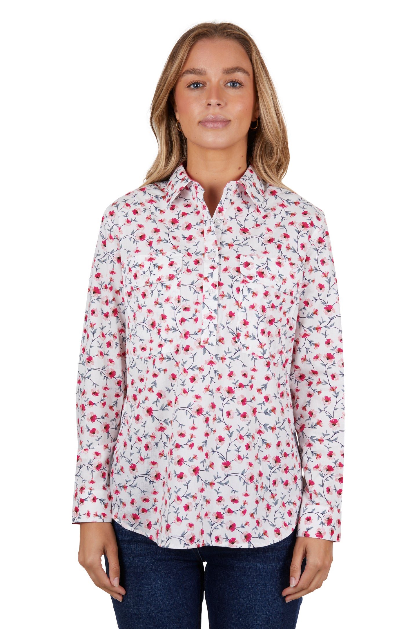 Hard Slog Womens Pearl 1/2 Button Long Sleeve Shirt