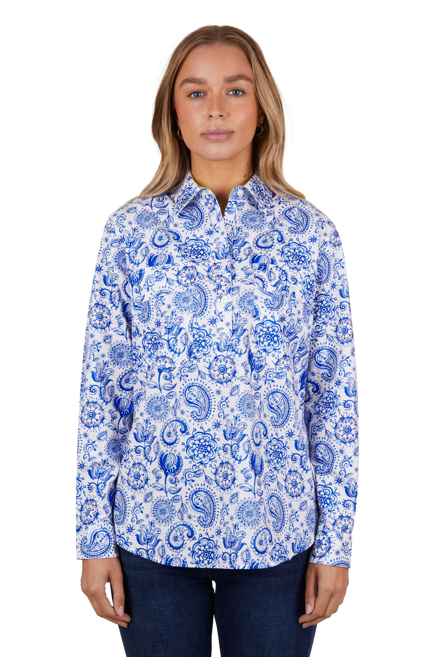 Hard Slog Womens Natalie 1/2 Button Long Sleeve Shirt