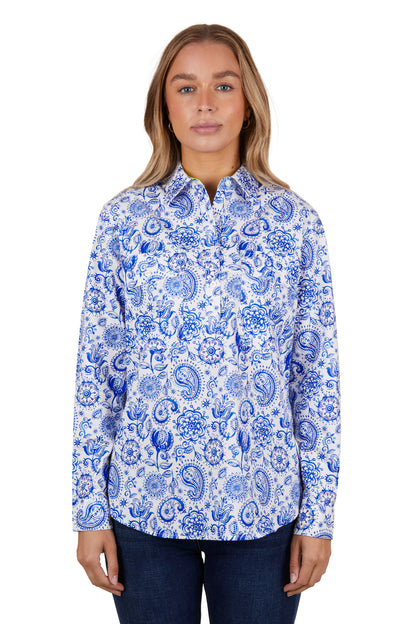 Hard Slog Womens Natalie 1/2 Button Long Sleeve Shirt