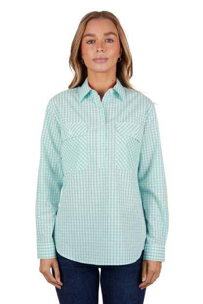 Hard Slog Womens Lize 1/2 Button Long Sleeve Shirt