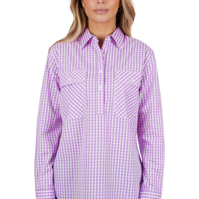 Hard Slog Womens Ayla 1/2 Button Long Sleeve Shirt