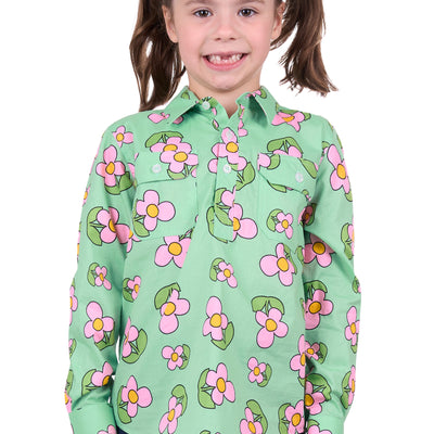 Hard Slog Girls Candy 1/2 Button Long Sleeve Shirt