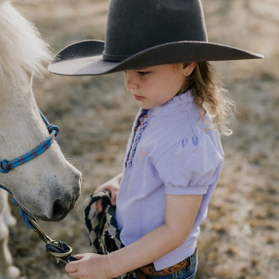 Little Windmill Clothing co. Girls "Lizzie " Violet Ruffle Polo