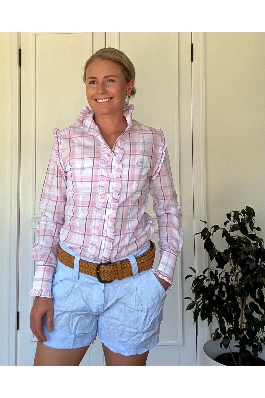 Black Colt Clothing Sara Long Sleeve Shirt - Pink & Blue Check