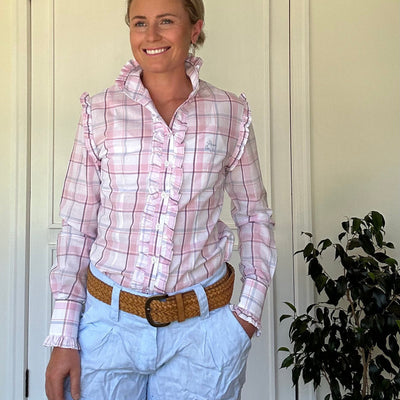 Black Colt Clothing Sara Long Sleeve Shirt - Pink & Blue Check