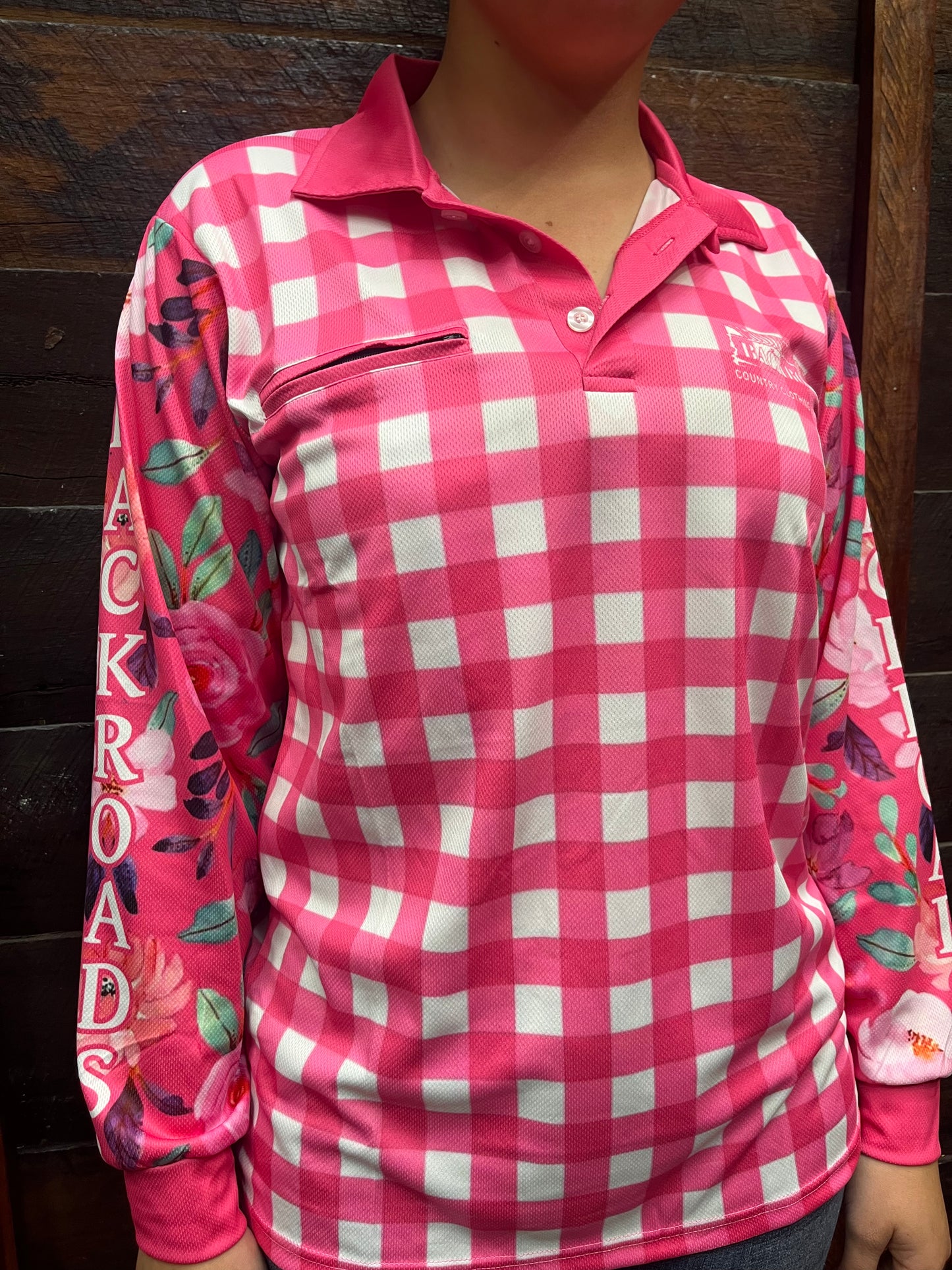 Backroads Fishing Shirt - Ladies Pink Floral Gingham