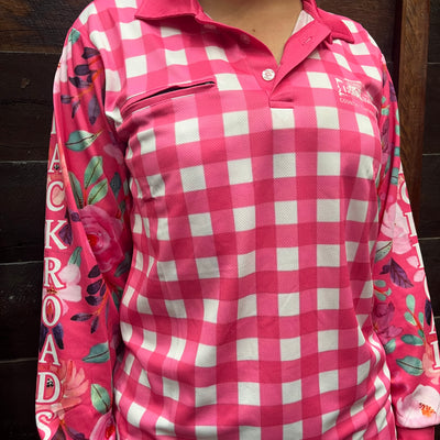 Backroads Fishing Shirt - Ladies Pink Floral Gingham