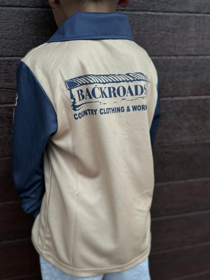 Backroads Fishing Shirt - Kids Tan and Navy